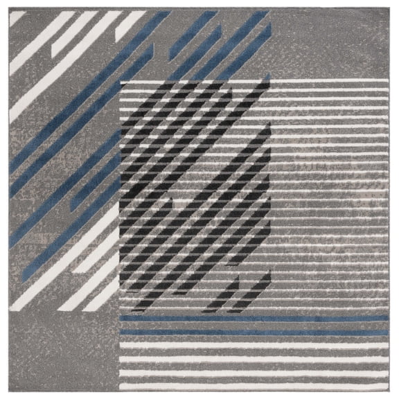 SAFAVIEH Pyramid Aubrey Geometric Area Rug, Grey/Blue Ivory, 6'7" x 6'7" Square