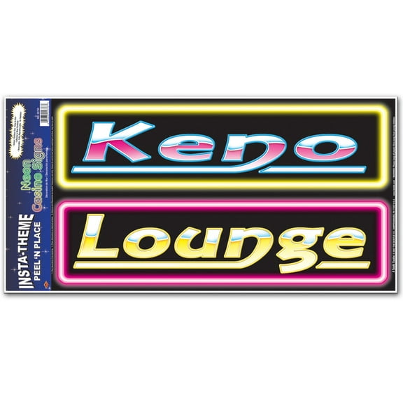 Party Central Pack of 12 Purple Keno & Lounge Neon Casino Sign Peel 'N Place Festive Party Accessory