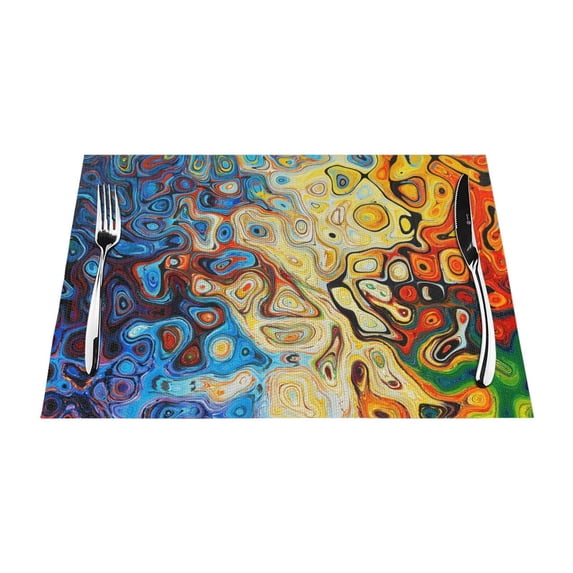 XMXT 1 Pcs Woven Placemats, Abstract Structure Pattern Stain Resistant Anti-Skid Placemat for Kitchen Table, 12 x 18 inches