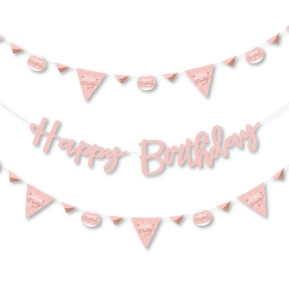 Big Dot of Happiness Pink Rose Gold Birthday - Happy Birthday Party Letter Banner Decoration - 36 Banner Cutouts and Happy Birthday Banner Letters