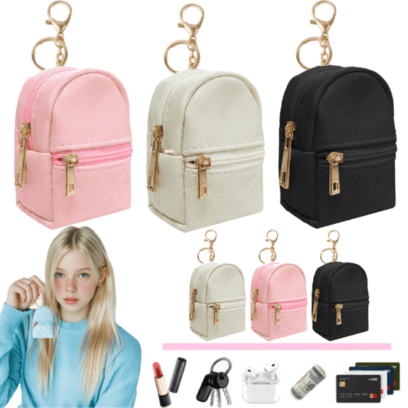 Mini Backpack Keychain, Cute Makeup Bag for Lipstick, Small Change Pouch Coin Purse with Zipper, Travel Zipper Keychain Pouch for Card Holder Data Cable