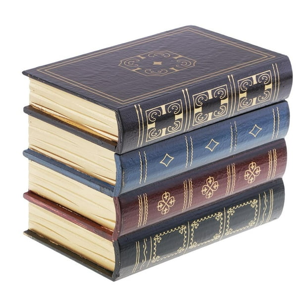 Estuche para guardar joyas con forma de libro vintage, cofre del tesoro, caja de madera hecha a mano S S
