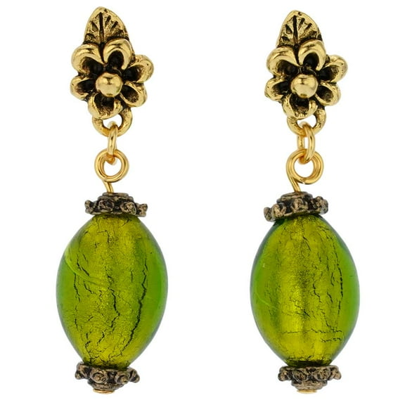 GlassOfVenice Murano Glass Antico Tesoro Olives Earrings -Lime Green