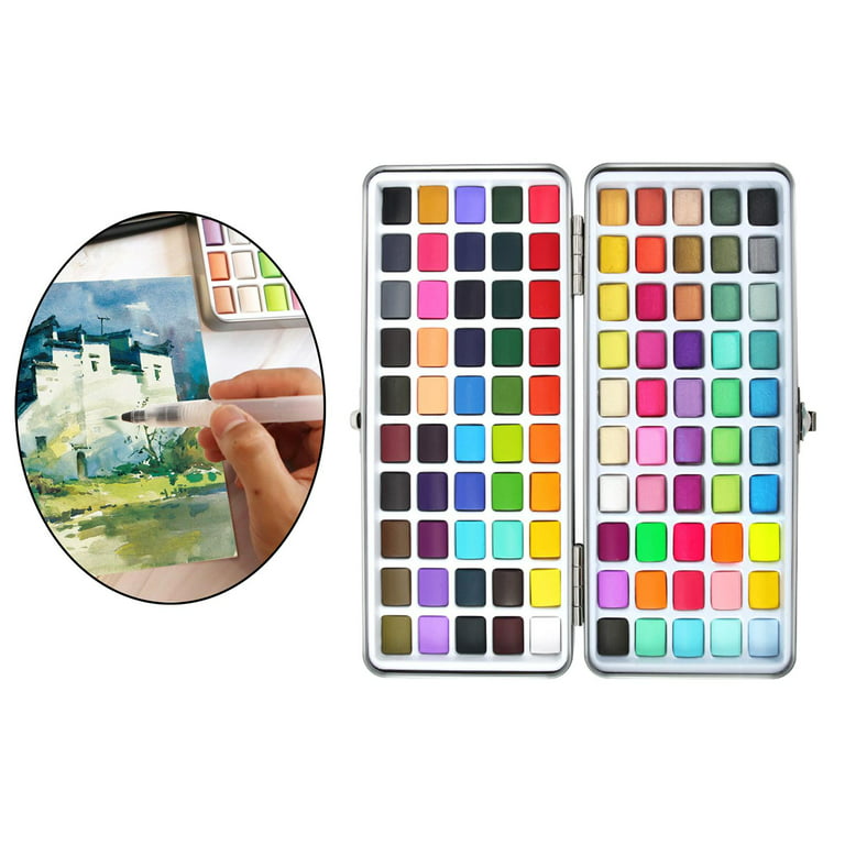 Portable Watercolor Paint Set with for Children and Adults Assorted Vivid Colors Lightweight Compact Painting Accessories , 100 Color Tin, Size