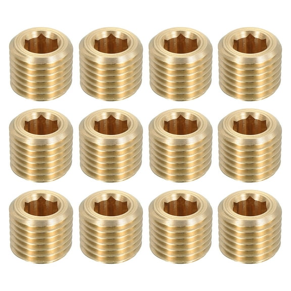 12Pcs Brass Pipe Plug Fitting, 1/4" NPT Male Internal Hex Thread Socket Pipe Plug