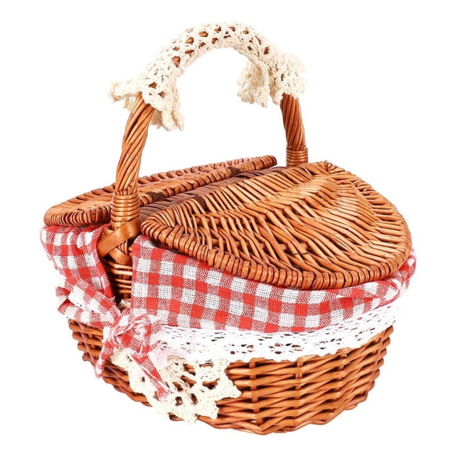 Cesta de mimbre hecha a mano Cesta de mimbre para picnic y acampada Cesta de almacenamiento de compras y asa Cesta de mimbre de madera para picnic