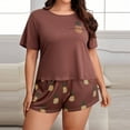 thumbnail image 2 of Womens Pajama Set Casual T Shirt And Shorts Plus Size Fall Fashion,Coffee,4XL, 2 of 3