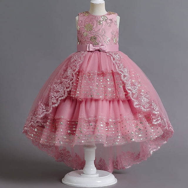 Especial para niñas vestido bordado cuentas lentejuelas flor cola falda