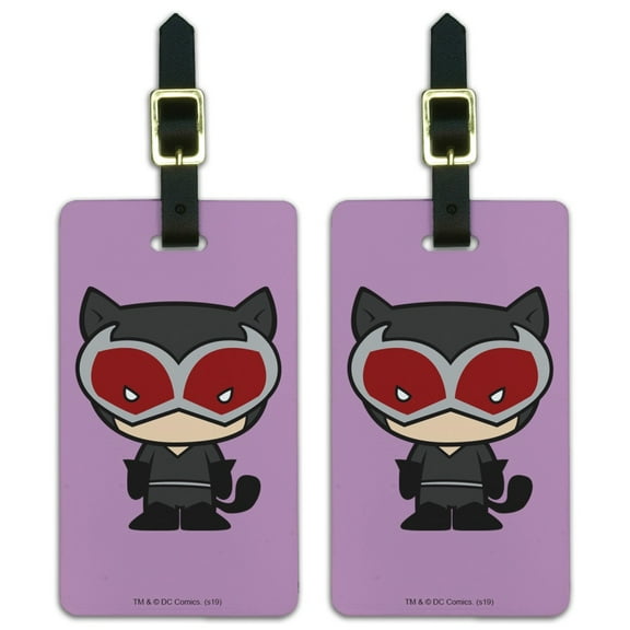 Batman Catwoman Cute Chibi Character Luggage ID Tags Suitcase Carry-On Cards - Set of 2