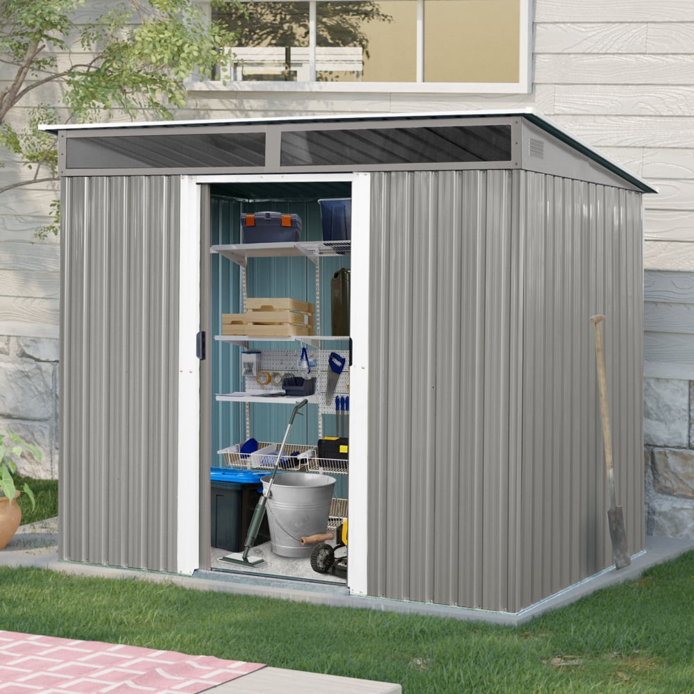 Modern 8'x6' Metal Garden Shed - Secure Sliding Doors + Natural Light Panels for Lawn Equipment