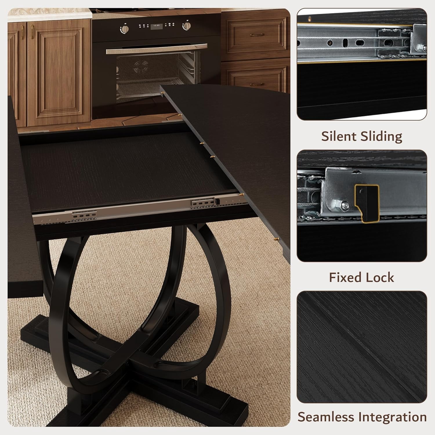 iPormis 59'' Extendable Round Dining Table for 4 to 8, Kitchen Table with Sturdy X-Base Metal Legs, MDF Board , Space Saving, Easy Assembly,Black