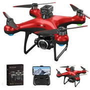 Red Folding Brushless Motor Drone With Hd Camera Wifi Fpv Quadcopter Altitude Hold 360 Obstacle Avoidance 15 Min Flight Time 100M Range Remote Control Cool Led Lights For Adults