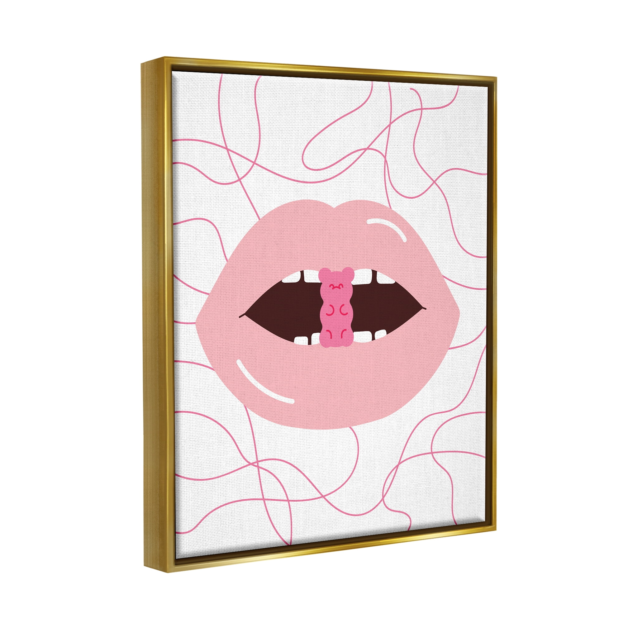 Stupell Industries Pink Lips & Gummy Candy Food & Beverage Painting Gold Floater Framed Art Print Wall Art, 25 x 31