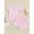 thumbnail image 3 of Biezeib Toddler Girl Shorts Outfit Floral Print Short Sleeve Tops with Elastic Waist Shorts 2 Pcs Summer Clothes, 3 of 6