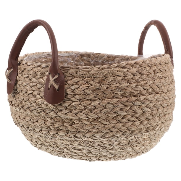 WHAMVOX Cesta Decorativa De Almacenamiento De Pasto Tejido Con Asa Para Plantas Interiores Beige