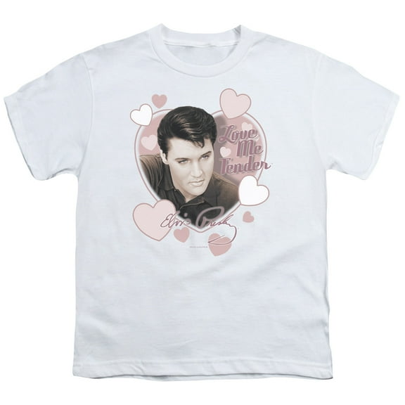 Trevco  ELV227-YT-4 Elvis & Love Me Tender - Short Sleeve Youth 18-1 T-Shirt, White - Extra Large