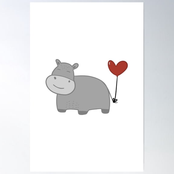 Cute Hippo With Heart Balloon Poster Wall Art, Modern Wall Decor For Living Room Bedroom, 8x12 UNFRAMED
