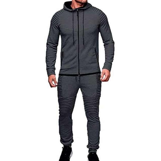 Men's Tracksuit Set Camouflage Sweatshirt Jogger Sweatpants Solid Patchwork Warm Sports Suit