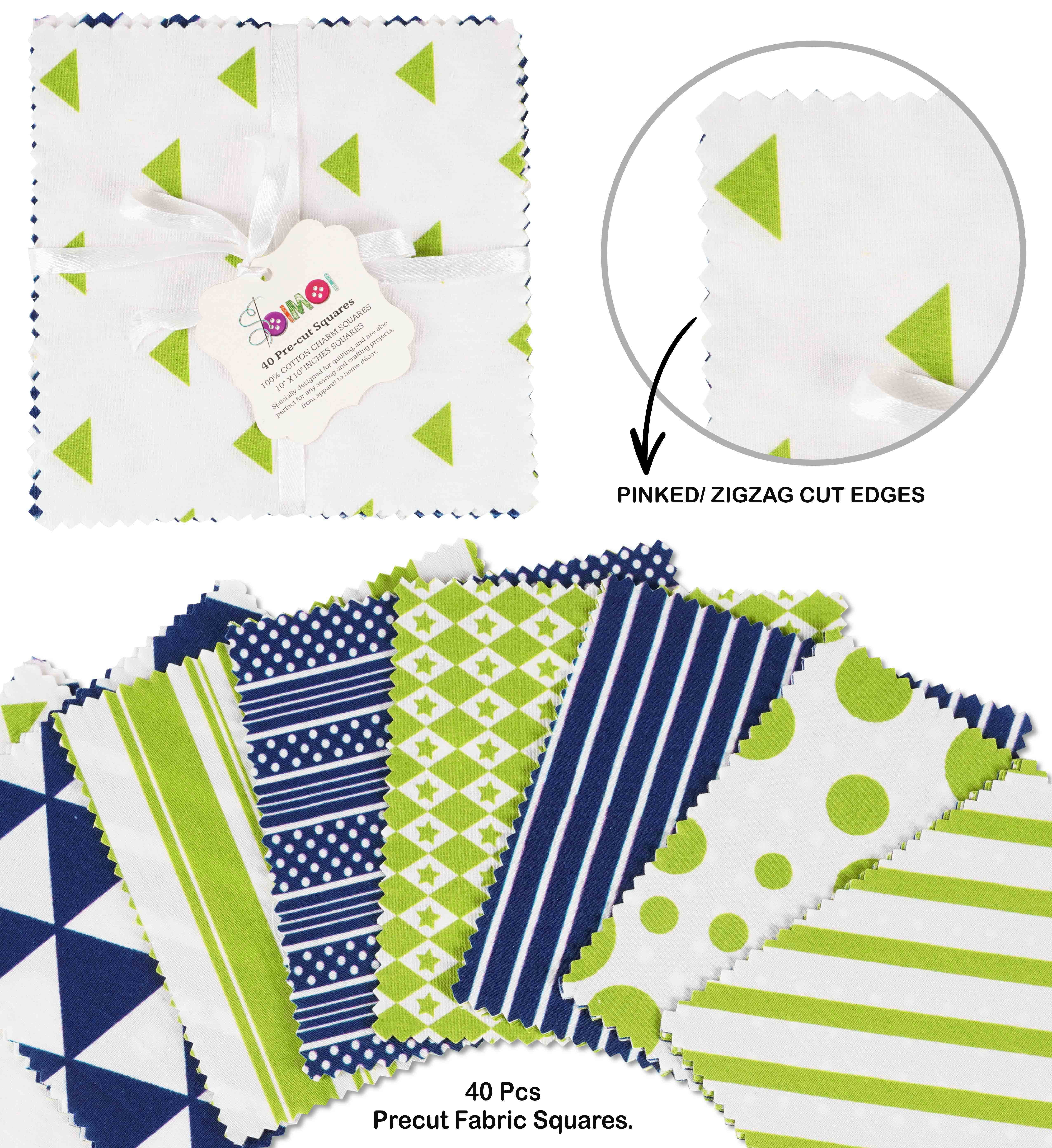 Soimoi Precut 10-inch Geometric Patterns Prints Cotton Fabric Bundle Quilting Squares Charm Pack DIY Patchwork Sewing Craft- Blue & Green