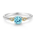 thumbnail image 2 of Gem Stone King 925 Sterling Silver and 10K Yellow Gold Blue Apatite and White Lab Grown Diamond 3 Stone Engagement Ring for Women (0.53 Cttw, Round Gemstone, Size 5), 2 of 4