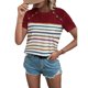 thumbnail image 1 of Camiseta de mujer cuello redondo botón de hombro manga corta patrón de rayas con estilo casual mujer verano superior para vacaciones diario, 1 of 6