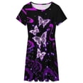 thumbnail image 3 of Glowing Butterfly Purple Background Dress Fashion Beach Short Sleeve Dresses Female Party Printed Sundress, 3 of 7