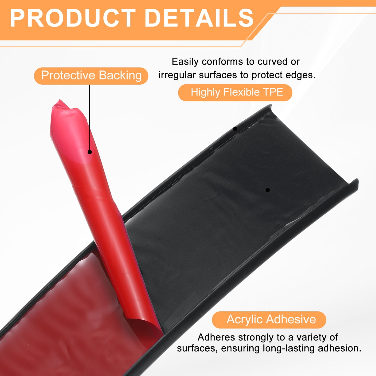 Uxcell U-Shape Edge Banding 1" x 19.7ft (25mm x 6M) Self Adhesive TPE Flexible Veneer Tape Soft Edge Strip Protector for Furniture Cabinet Table Protection Repair, Black