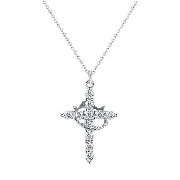 50cm length stainless steel chain rotatable Crown Cross women necklace AAAA zircon gold silver color