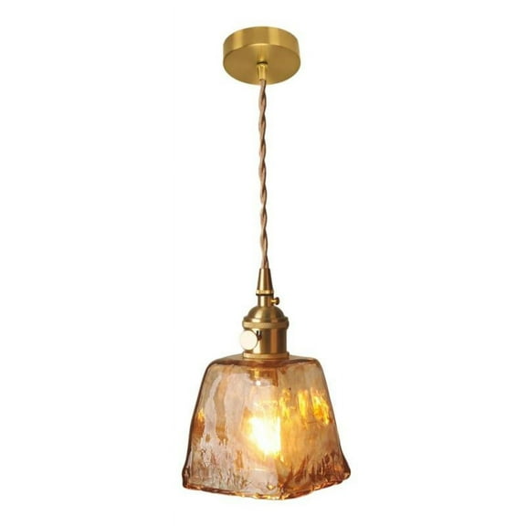 Vintage Glass Ceiling Pendant Lamp - Industrial Style Cube Glass Lampshade Hanging Fixture Lighting with Adjustable Cord Length
