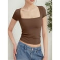 thumbnail image 5 of Women's short Sleeve Short Sleeve Tops Square Neck T Shirts Fitted Basic Tee, 5 of 6