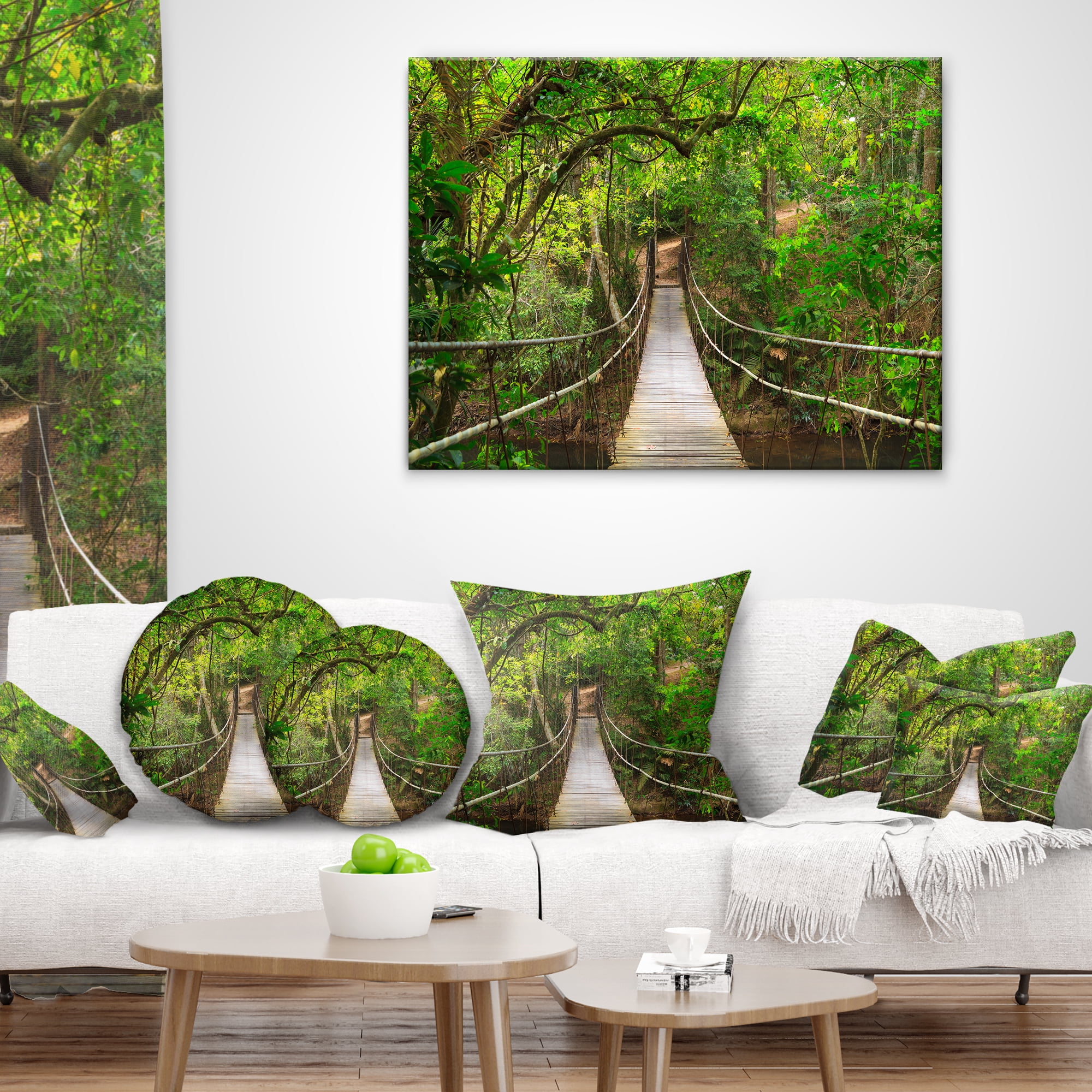 Designart Bridge to Jungle Thailand - Landscape Photo Throw Pillow - 16x16