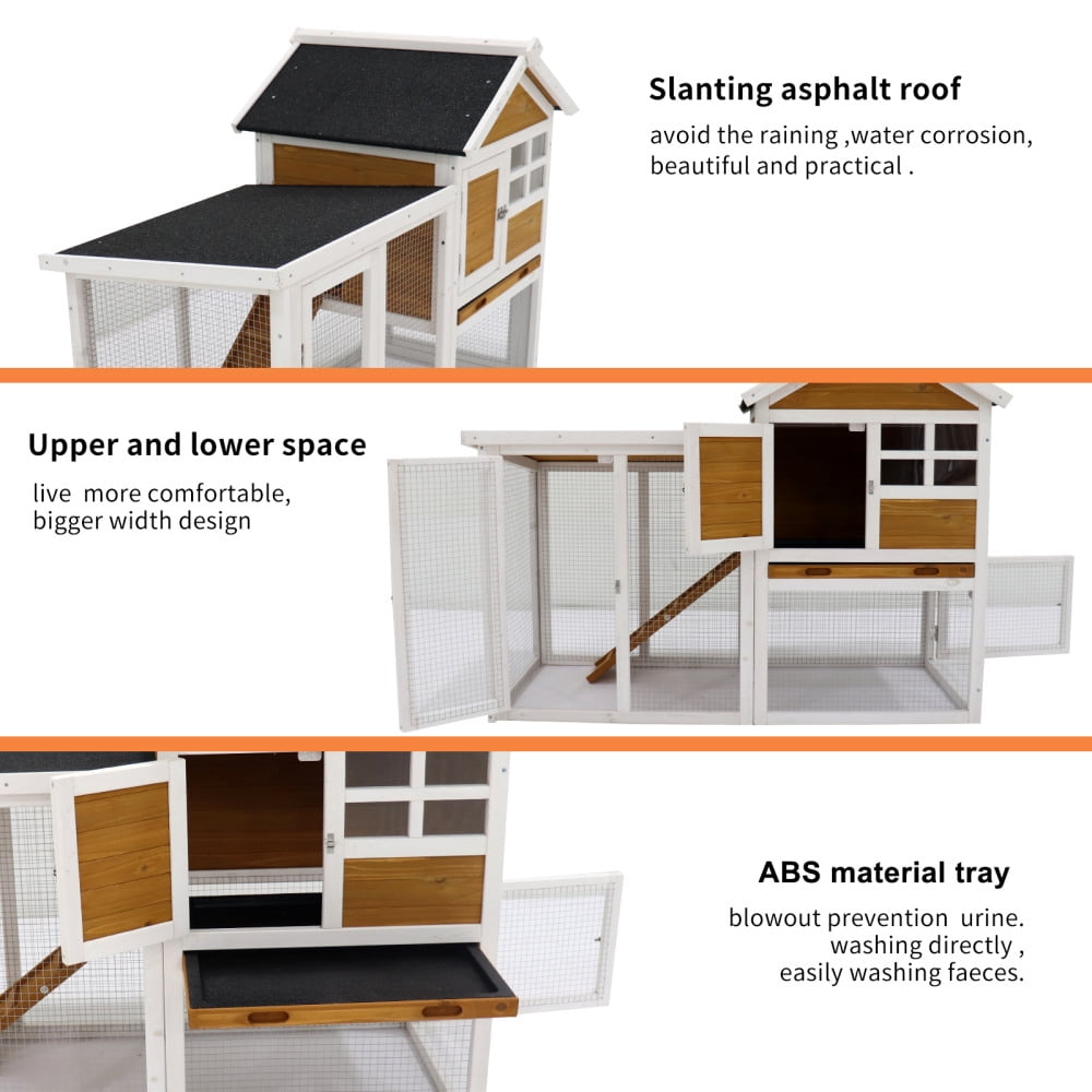 Deluxe Wooden Rabbit Hutch with Easy Clean Deep Tray & Waterproof Roof for Rabbits & Chickens, Solid Wood Construction, 3 Doors for Interaction, Expandable Design, Quick Assembly