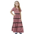 thumbnail image 5 of THDHVS Girls Summer Dresses, Dresses for Kids, Toddler Kids Girls Cute Stripe Print Short Sleeve Stretchy Pocket Dress A Line Long Dress Pink 4-5 Years, 5 of 7