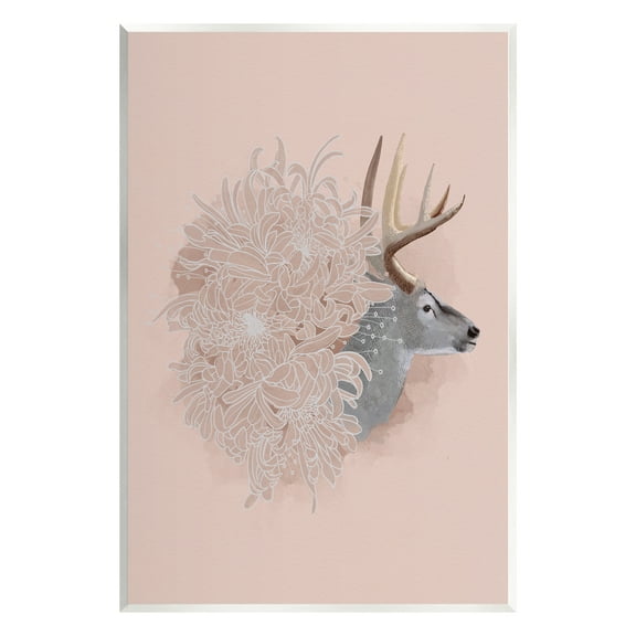 Stupell Industries Pink Deer & Mum Flower Animals & Insects Painting Unframed Art Print Wall Art, 10 x 15