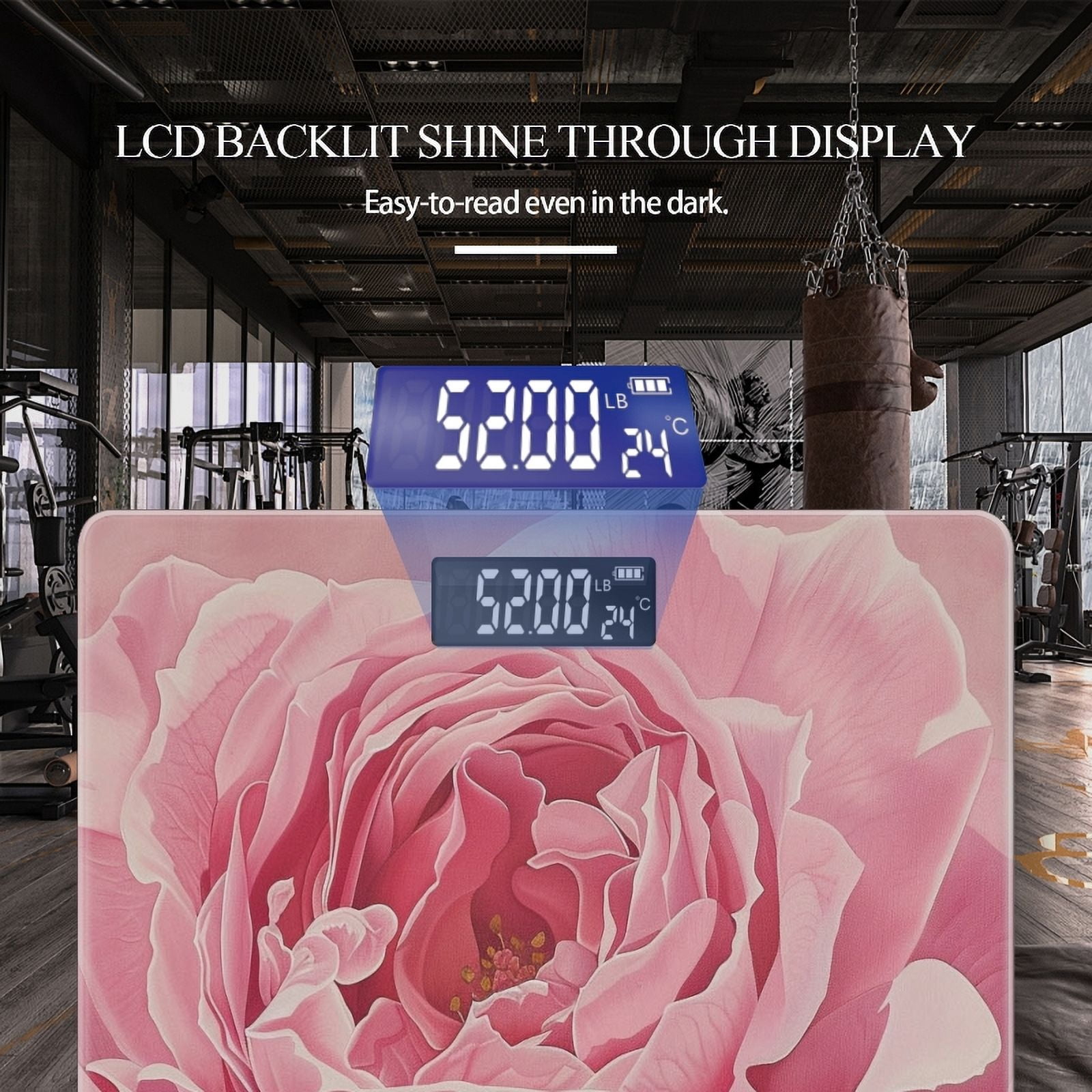High Precision Body Weight Scale Smart Bathroom Scales with Large LCD Display(400lbs),Decorative for Bedroom-Pink Rose On Pink Background