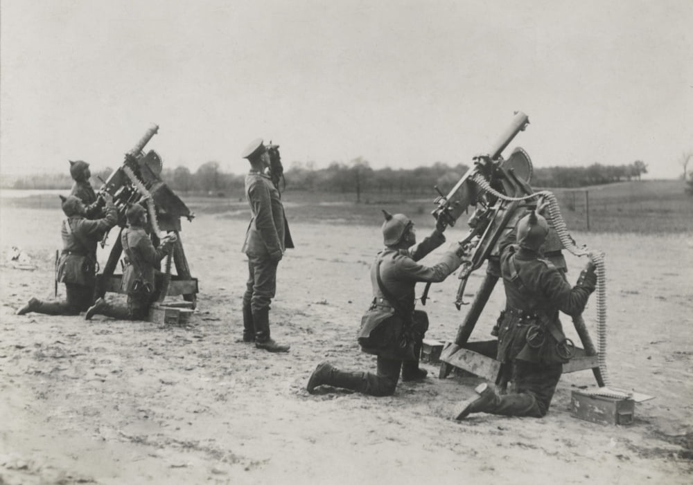 German Soldiers On The Eastern Front Aiming Anti Aircraft Machine Guns