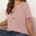 thumbnail image 4 of HAiming Womens Summer Short Sleeve Tops Lightweight Drawstring Hoodies Solid Color Button V Neck Casual Blouses Shirts, 4 of 8