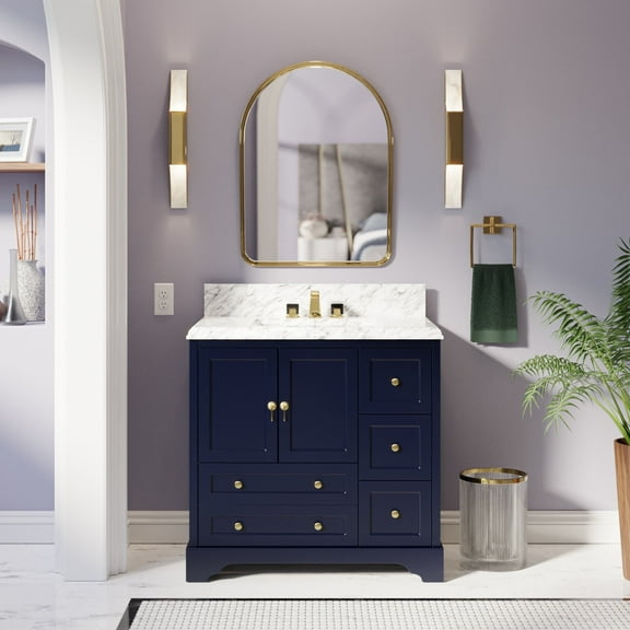 Madison 36" Bathroom Vanity with Royal Blue Cabinet and Carrara Marble Top