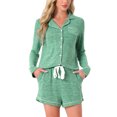 thumbnail image 1 of Conjuntos de lounge para mujeres INSPIRE CHIC, blusa de manga larga con cuello de muesca y botones, pantalones cortos, pijamas de 2 piezas con bolsillos, talla XL, color verde, 1 of 6