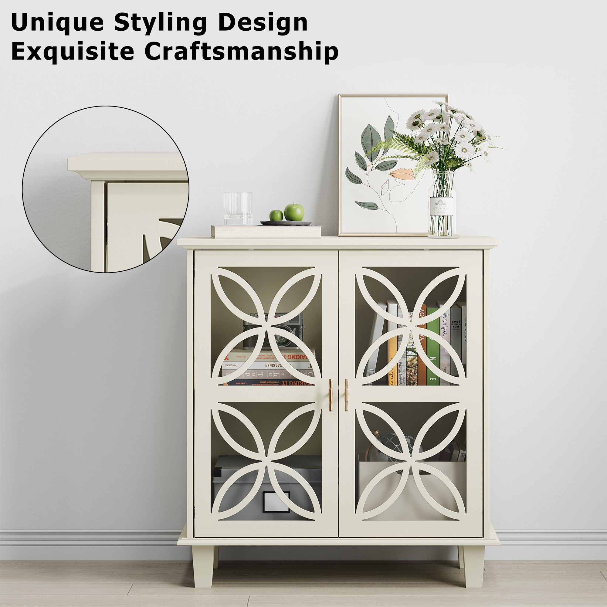 Sailvan Sideboard Buffet Storage Cabinet, Freestanding Bathroom Cabinet with Tempered Glass Doors