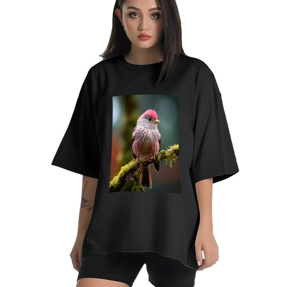 Plus Size Shirt for Women Black Tops for Women Short Sleeves Shirt for Women Red-Browed Bird 9 T Shirt Crewneck Shirt for Women XS