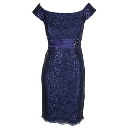 ALEX EVENINGS Womens Navy Lace Zippered Sequined Scalloped Lined