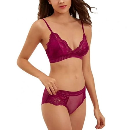 

Seamless Lingerie Set Women Floral Lace Bra and Panty Sets Sexy Deep V Neck Underwear Brief Suits