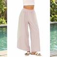 thumbnail image 2 of Sewkxo Womens Wide Leg Striped Boho Palazzo Pants with Lace Panel Summer Loose Elastic Waist Beach Vacation Lounge Pants,Pink XL, 2 of 7