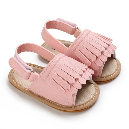 

SILVERCELL 0-18 Months Infant Baby Girl Cute Solid Color Slipper Sandal Tassels Summer Shoes