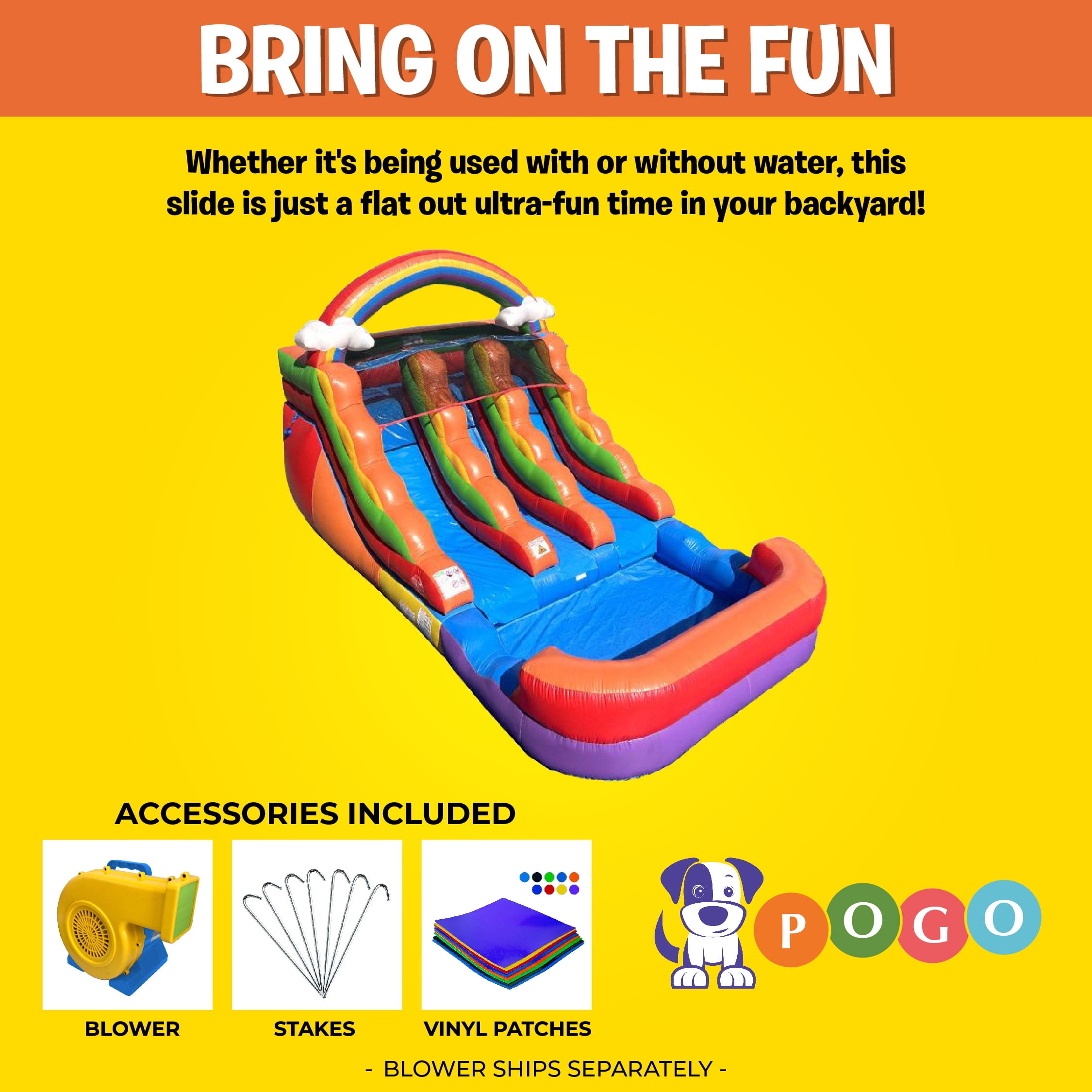 Pogo Crossover Inflatable Double Water Slide with Blower, Rainbow Cloud 12 Foot Kids Waterslide