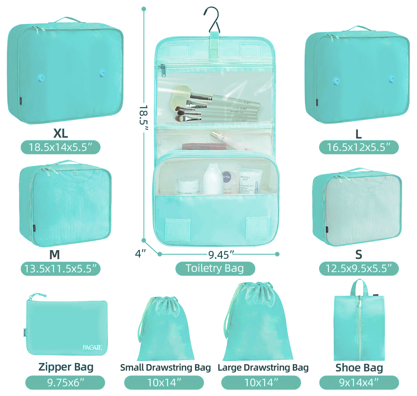 Cshidworld 9-Piece Packing Cubes with Toiletries Bag photo 3