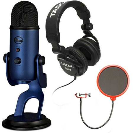 - Blue Microphones Yeti USB Microphone Four Pattern Bundle with Tascam TH-02-B Closed-Back Professional Headphones and Universal Pop Filter Microphone Wind Screen with Mic Stand Clip