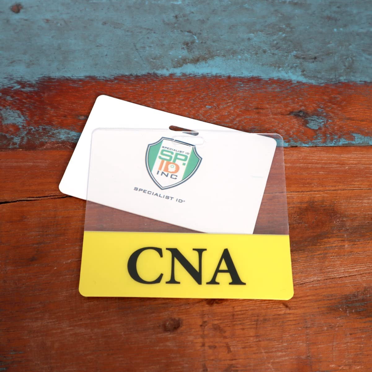 5 Pack - Clear CNA Badge Buddy Horizontal - Hospital & Nurse ID Backer Cards - Transparent Title/Role Identifier - Wear Behind Medical Name Badge on I’D Reel or Lanyard by Specialist ID (Yellow)