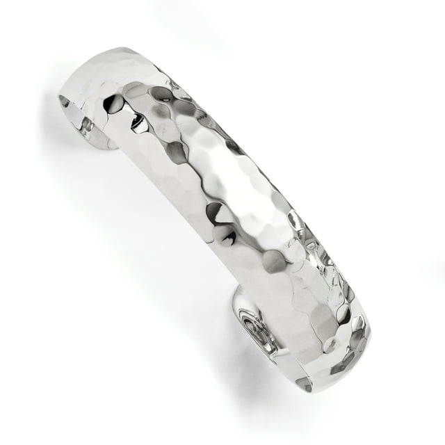 925 Sterling Silver Hammered Slip On Bangle Bracelet Cuff